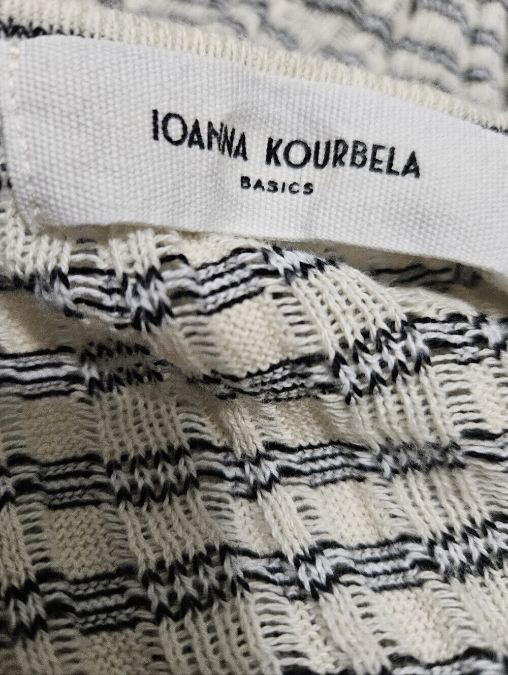 Ioanna Kourbela Woven Cotton Stripe Top in White and Navy View 3